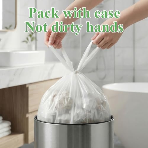 3 Gallon Small Trash Bags Bathroom Biodegradable With Handles - color: Bio-3Gal-White100