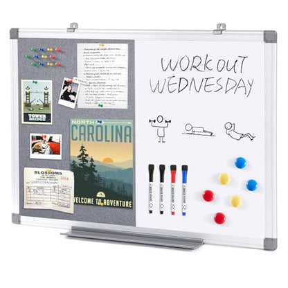 SWANCROWN Bulletin Board White Board Combo, 24 x 18 in, Aluminum Frame - color: Grey-vertical, size: 24"W x 18"H