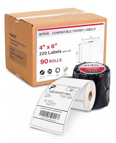 enKo 1744907 90 Rolls | 19800 Thermal 4 x 6 in Address and Shipping Labels - size: 90 Rolls - 19,800 Labels