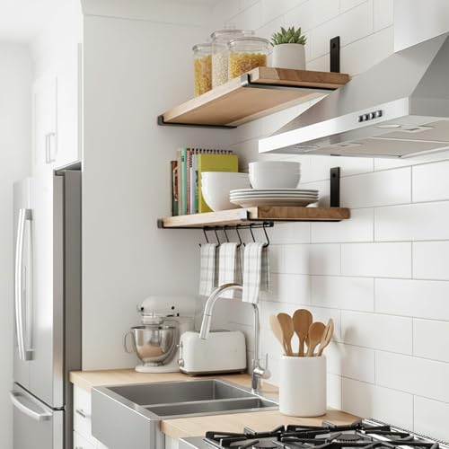LEOPO 8 inch Shelf Brackets 12-Pack, 1/5" Thick Floating Shelf Bracket - color: black-12 pack, size: 7.25"