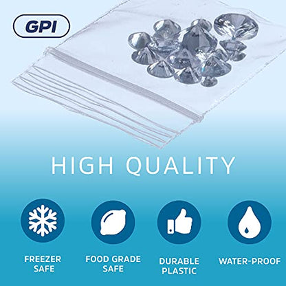 GPI - 1000 Count, 1.5" x 1.5" Clear Plastic Reclosable Zip Bags, 2.5 Mil Thick, Strong & Durable Poly Baggies with Resealable Zip Top Lock for Travel, Storage, Packaging & Shipping - size: 1.5" x 1.5"