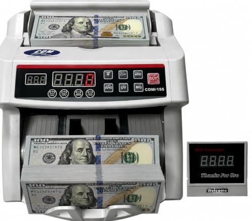 CDM-155 Advanced Money Counter Machine with UV/MG/DD/DBL/HLF/CHN Counterfeit Detection - Add and Batch Modes - Fast and Accurate Cash Counter