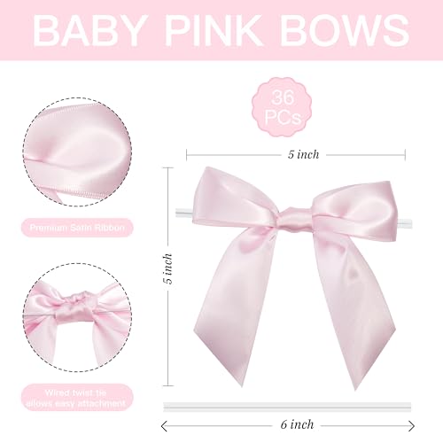 Baby Pink Satin Ribbon Twist Tie Bows 5 Inch 36 Pack - color: Baby Pink