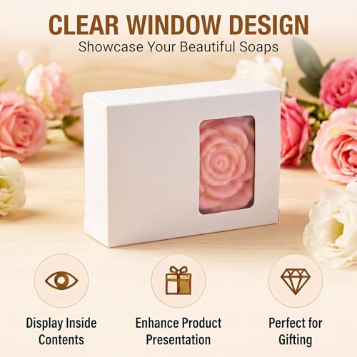 Spakon 30 Pcs White Soap Boxes with Window, 3.5x2.6x1.2 Inch Kraft Paper - color: White