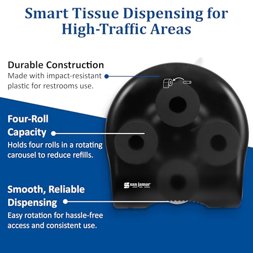 San Jamar Classic Carousel Tissue Dispenser with 4-Stations that hold 4 Rolls for Public Restrooms, Black Pearl
