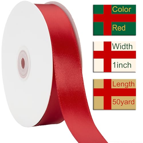 1 Inch Red Ribbon 50Yards – Perfect for Gift Wrapping - color: Red, size: 1"