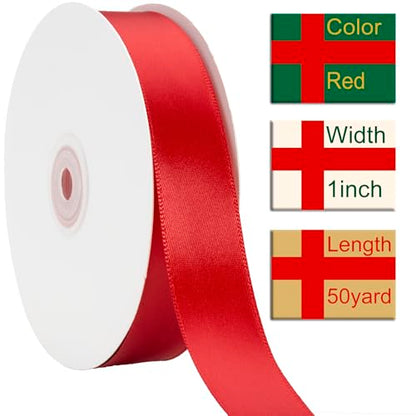 1 Inch Red Ribbon 50Yards – Perfect for Gift Wrapping - color: Red, size: 1"
