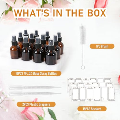 Jaisie.W 4 oz Glass Spray Bottles with Fine Mist Sprayer 16 Pack - color: 16 Pack, size: 4 fl.oz