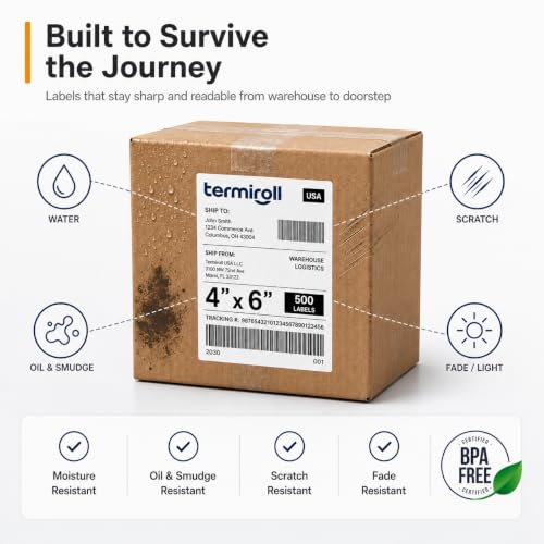 4x6 Thermal Labels 500 Fanfold - Rollo Zebra MUNBYN, Strong Adhesive - size: 4x6 - 1 Stack | 500 Labels
