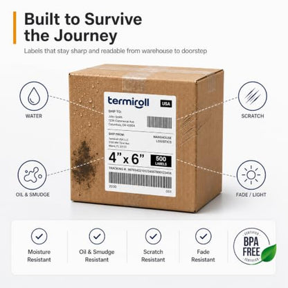 4x6 Thermal Labels 500 Fanfold - Rollo Zebra MUNBYN, Strong Adhesive - size: 4x6 - 1 Stack | 500 Labels