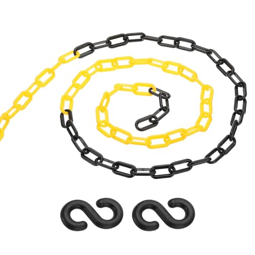 PATIKIL 13Ft Plastic Chain Barrier, Safety Link Chain with 2 S-Hooks for Crowd Control at Driveway Elevator Parking Lot, Black Yellow - color: Black Yellow