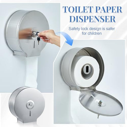 Mifoci 2 Pcs Industrial Toilet Paper Holder Commercial Roll Dispenser Wall Mount Stainless Steel Jumbo Tissue Dispenser Fits 9" Roll Toilet Paper for Office Home Public Places (Silver) - color: Silver