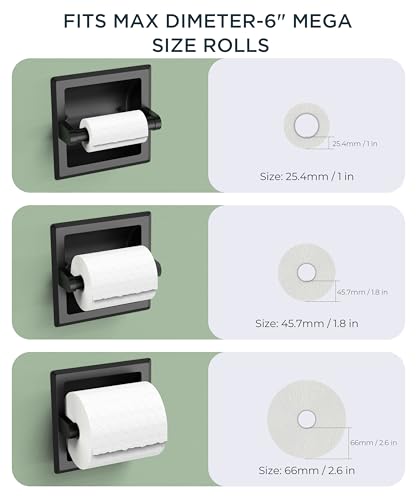 FORIOUS Recessed Toilet Paper Holder, Wall Mount Bathroom Tissue Holder - color: Matte Black