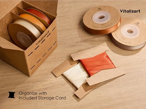 Vitalizart Terracotta Ribbons for Crafts 3/8" x 50Yds Double-Faced Satin - color: Burnt Orange & Terracotta