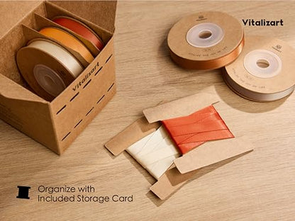 Vitalizart Terracotta Ribbons for Crafts 3/8" x 50Yds Double-Faced Satin - color: Burnt Orange & Terracotta