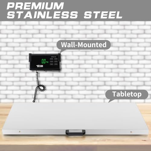 TUFFIOM 1100Lbs x 0.2Lbs Postal Digital Livestock Scale, Electronic Stainless Steel Platform Heavy Duty Vet Animal Scale,Dog Pig Goat Sheep Scale, Silvery