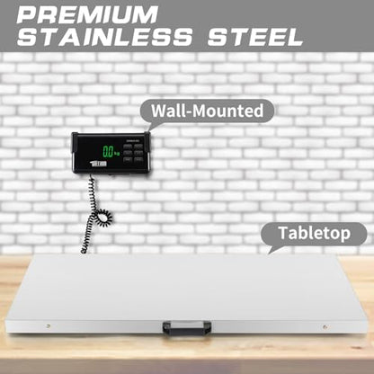 TUFFIOM 1100Lbs x 0.2Lbs Postal Digital Livestock Scale, Electronic Stainless Steel Platform Heavy Duty Vet Animal Scale,Dog Pig Goat Sheep Scale, Silvery