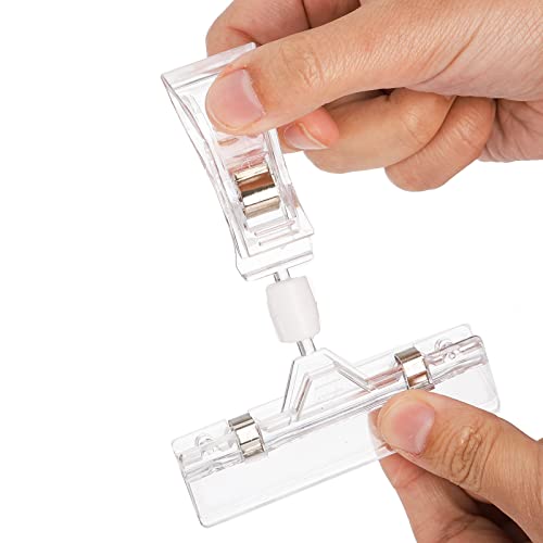 ZOOFOX 50 Pack Plastic Sign Holder Clip, Clear Rotatable Pop Clip-on Holder Stand, Double Retail Clips Holder for Price Tag Label Sign Display