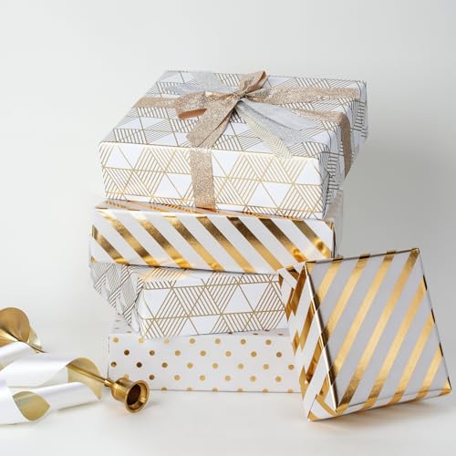 BIOBROWN Gold Foil Gift Wrapping Paper for Anniversary, Birthday, Christmas - color: Gold&Geometry