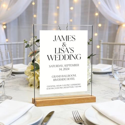 newnewshow 5"x7" Acrylic Sign Holder with Wood Base Wood Sign Holder Vertical or Slant Back Display for Store Office Wedding (3pack)
