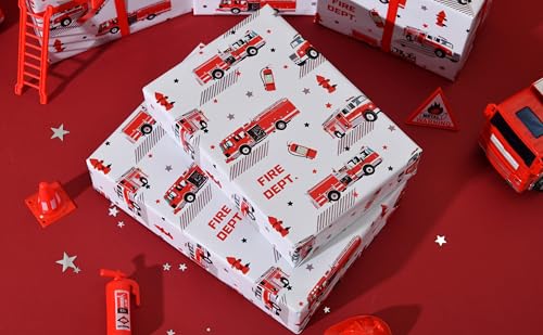 Sikiweiter Fire Truck Wrapping Paper Roll – 17 Inches x 16.5 Feet, Red Fire Engine Print, Perfect for Kids’ Birthday Parties, Firefighter-Themed Gifts & Celebrations(Fire Fighting Truck) - color: Fire Fighting Truck