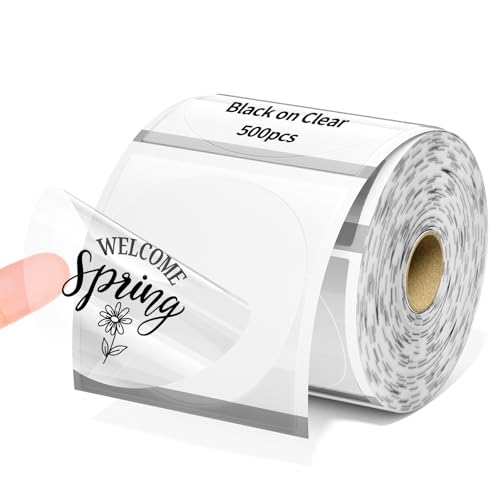 Phomemo 2” Circle Thermal Label, Self-Adhesive Round Sticker Labels, Circular Direct Thermal Printer Labels Compatible with Phomemo Shipping Label Printer, 500 pcs of Labels/Roll, Transparent - color: Transparent-500