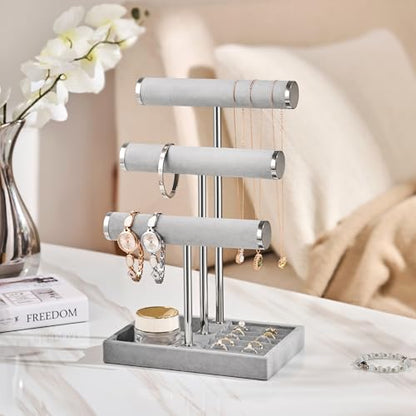 Jewelry Organizer Stand Display, 3 Tier Velvet Bracelet Holder, Grey - color: Grey, size: Standard