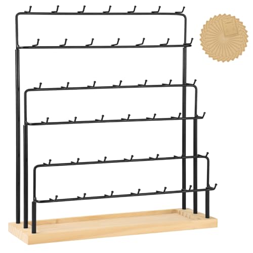 Earring Display for Vendors 6 Tier 42 Hooks Wood Earring Display Rack Holder for Earings Necklaces Rings Bracelets Keychains - color: Black
