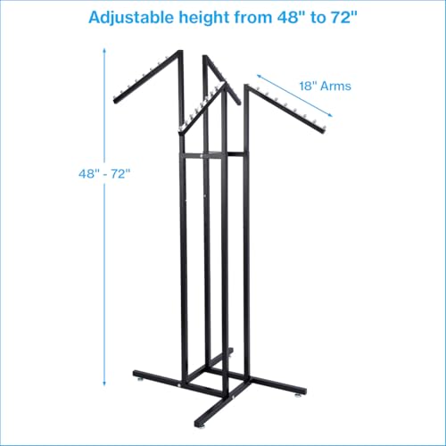 SSWBasics Black 4 Way Adjustable Clothing Rack with Slanted Arms - Retail Clothing Rack Display - Adjustable Height Arms from 48" to 72" Perfect for Clothing Stores
