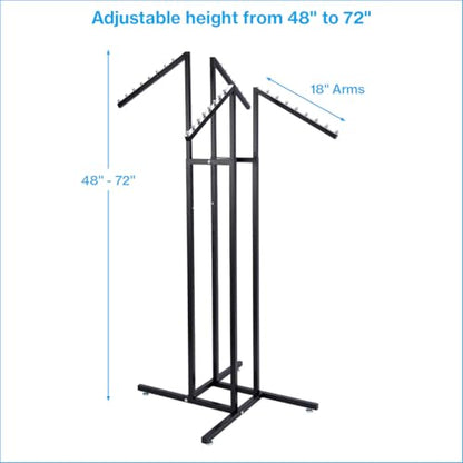SSWBasics Black 4 Way Adjustable Clothing Rack with Slanted Arms - Retail Clothing Rack Display - Adjustable Height Arms from 48" to 72" Perfect for Clothing Stores