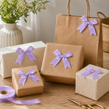 50 Pcs Twist Tie Bows for Treat Bags and Gift Wrapping, Lavender - color: Lilac