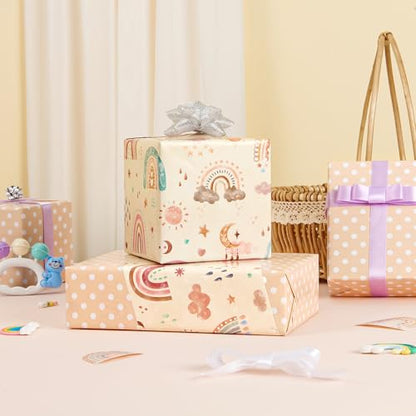 WERNNSAI Rainbow Wrapping Paper 17 In x 33 Ft Boho Baby Shower Wrap Paper - color: Boho Rainbow