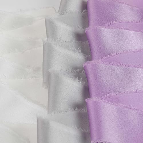 Silk Satin Ribbon 1-1/2 Inch x 30 Yards Ivory & Light Purple & Gray - color: Ivory& Light Purple& Gray