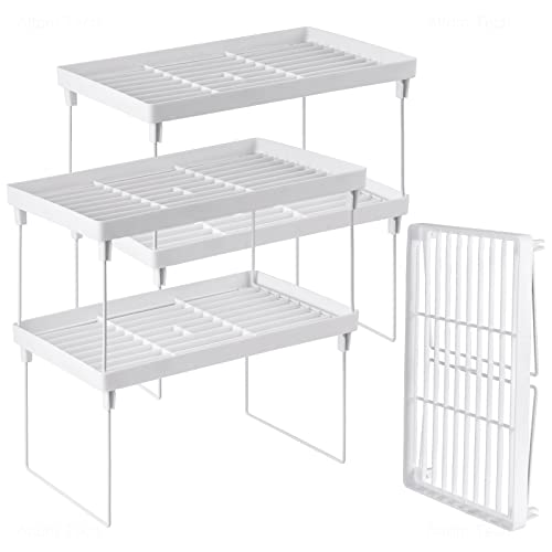 NiHome 4-Pack Stackable Plastic Kitchen Storage Shelf Foldable Rack, White