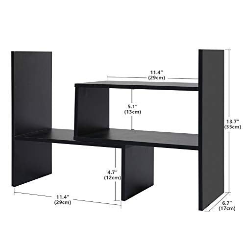 Hossejoy Desk Shelf, Adjustable Desktop Storage Organizer, Wood Display Shelf Rack, Office Supplies Desk Organizer, Black - color: Black