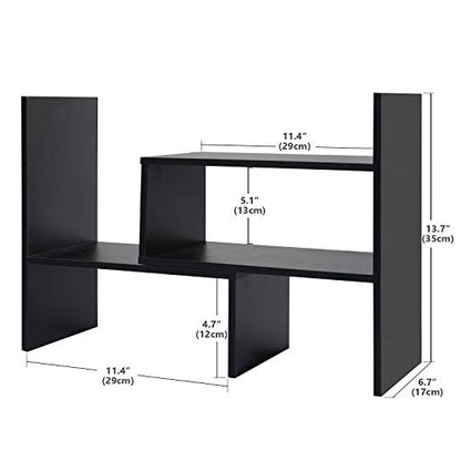 Hossejoy Desk Shelf, Adjustable Desktop Storage Organizer, Wood Display Shelf Rack, Office Supplies Desk Organizer, Black - color: Black