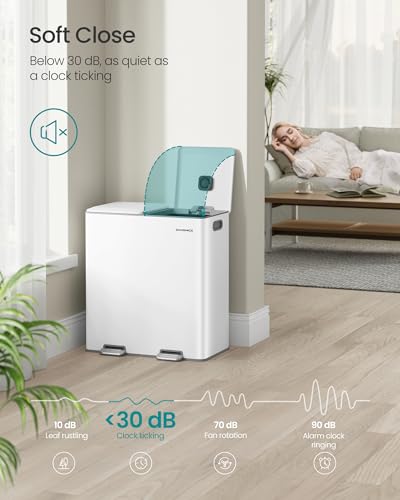 SONGMICS Trash Can, 2 x 8 Gallon, Soft-Close Lids, Stainless Steel - color: White, size: 2 x 8 Gal. (Old)