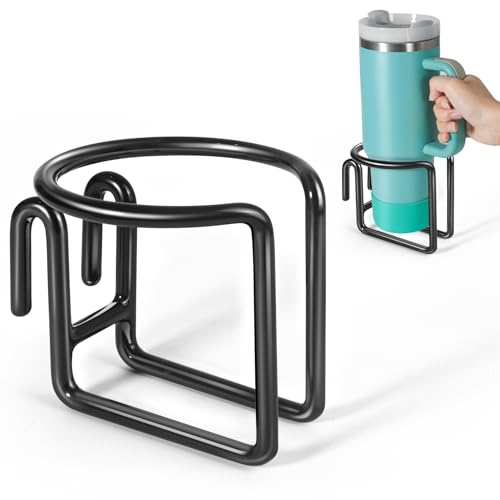 Kevenal Shopping Cart Cup Holder, Hanging Cup Holder for Shopping Carts, Black, Stainless Steel