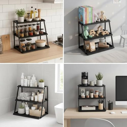 3-Tier Carbon Steel Cupcake Stand,Countertop Candy&Snack Display Rack,Black