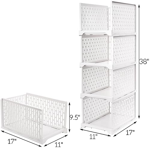 AVLA 4 Pack 38" Stackable Plastic Storage Basket, Plastic Foldable Closet Organizer Storage Bins, Wardrobe Storage Box Clothes Drawer Shelf Container for Cupboard Bedroom Dorm Bathroom Kitchen Office