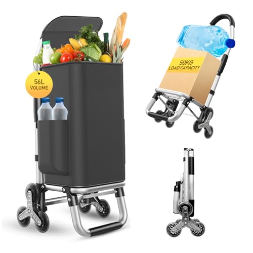 Heavy Duty 3 in 1 Shopping Cart, Foldable Hand Truck with 6 Wheels - color: Black