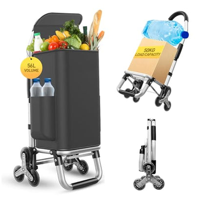 Heavy Duty 3 in 1 Shopping Cart, Foldable Hand Truck with 6 Wheels - color: Black