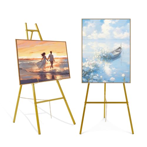 57" Gold Easel Stand for Sign, Heavy Duty Metal Floor Display Easel - size: 57