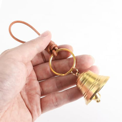 Small Brass Hanging Bell, Entry Doorbell Chime on Leather Rope
