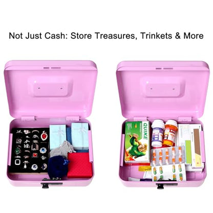 Jssmst Large Cash Box with Combination Lock - Durable Metal Cash Box with Money Tray, Light Purple (9.84 x 7.87 x 3.46) - color: Light purple, size: Large