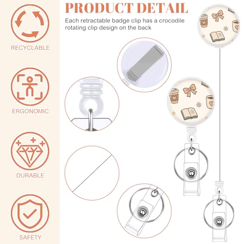 3 Pack Retractable Badge Holder Set, Book Pattern, Vertical Id Holder - color: Book Pattern