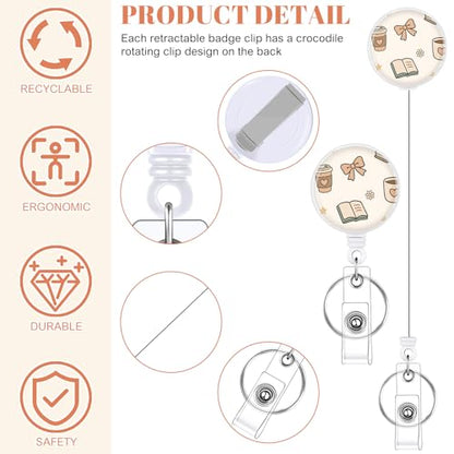 3 Pack Retractable Badge Holder Set, Book Pattern, Vertical Id Holder - color: Book Pattern