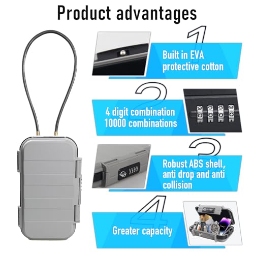 Portable Safe Box,Combination Safe with Removable Cable,Set Your Own Combination,For Travel,Family and Outdoor Camping Activities Grey - color: Grey