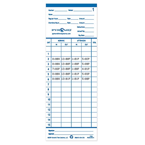Pyramid Time Systems 42426 Double Sided Time Cards, Pack of 100