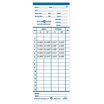 Pyramid Time Systems 42426 Double Sided Time Cards, Pack of 100